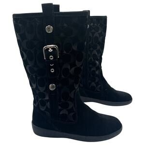 Coach Tulip Buckle Signature Logo Embossed Suede Winter Boots Black Size 6M